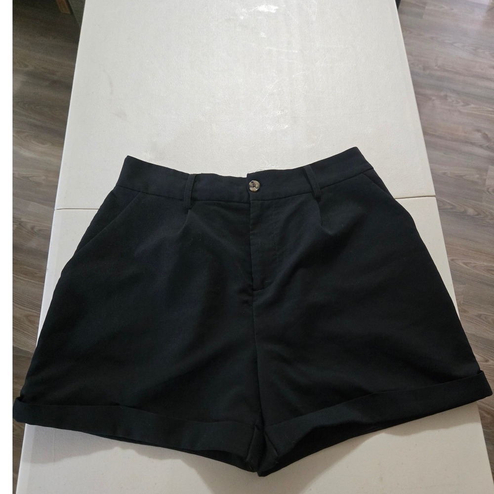 Madden NYC Womens Black High Waisted Cuffed Dress Shorts XL Elastic Back Pocket